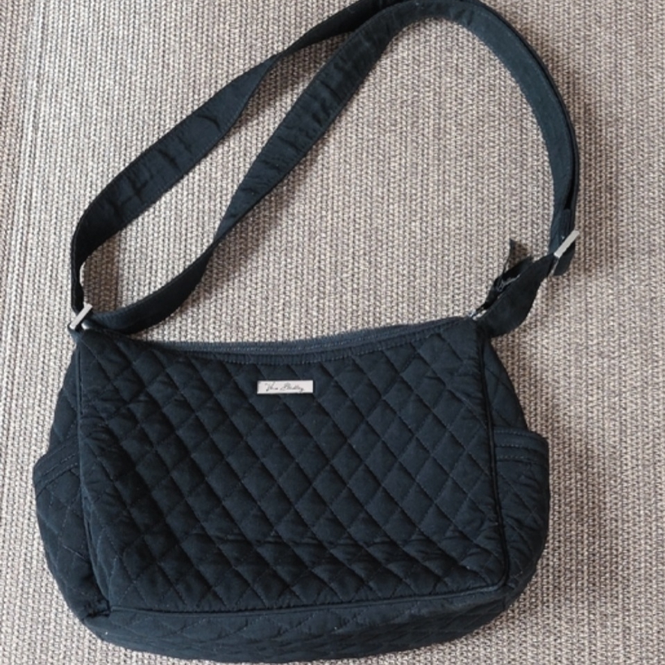 Vera Bradley Quilted Black Shoulder Bag With Adjustable Strap